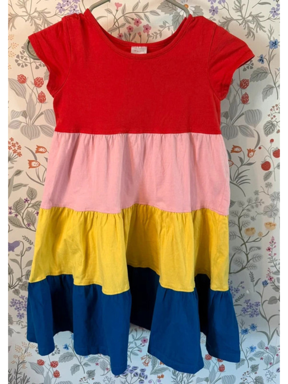 Hanna Andersson Rainbow Colorblock Tiered Twirl Dress Girls 6-7 120 cm